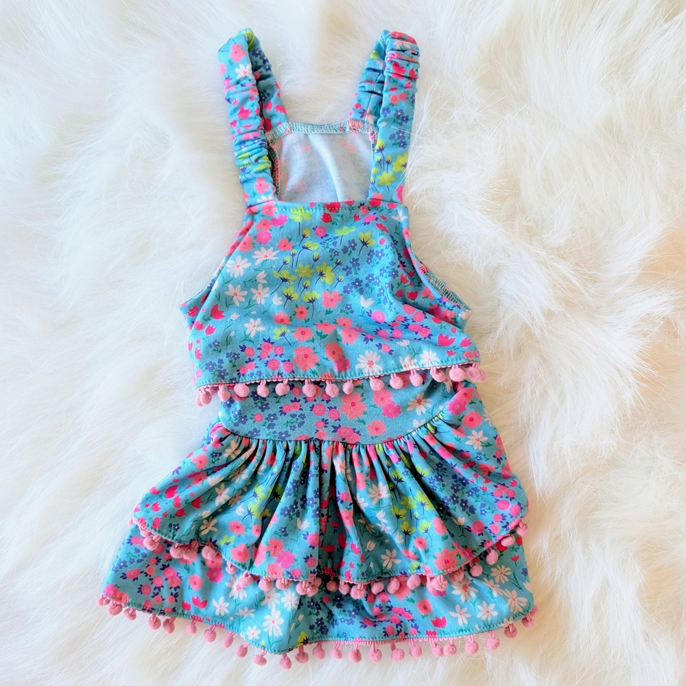 Multi-Color Dog Dress With Pom-Pom Trim Like New Size Medium Jessica Simpson